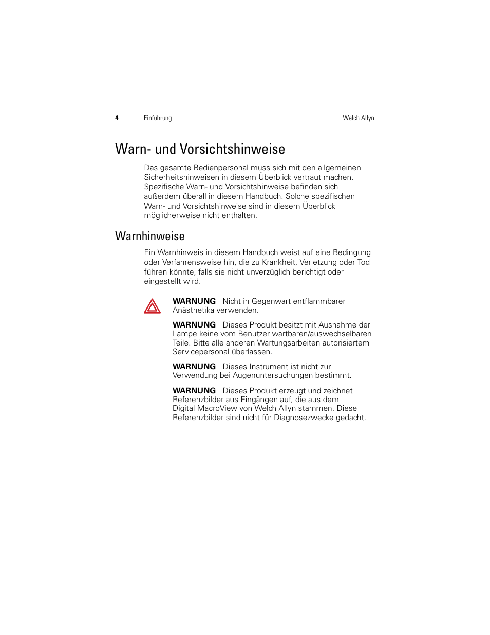 Warn- und vorsichtshinweise, Warnhinweise | Welch Allyn Digital MacroView Otoscope - User Manual User Manual | Page 140 / 476