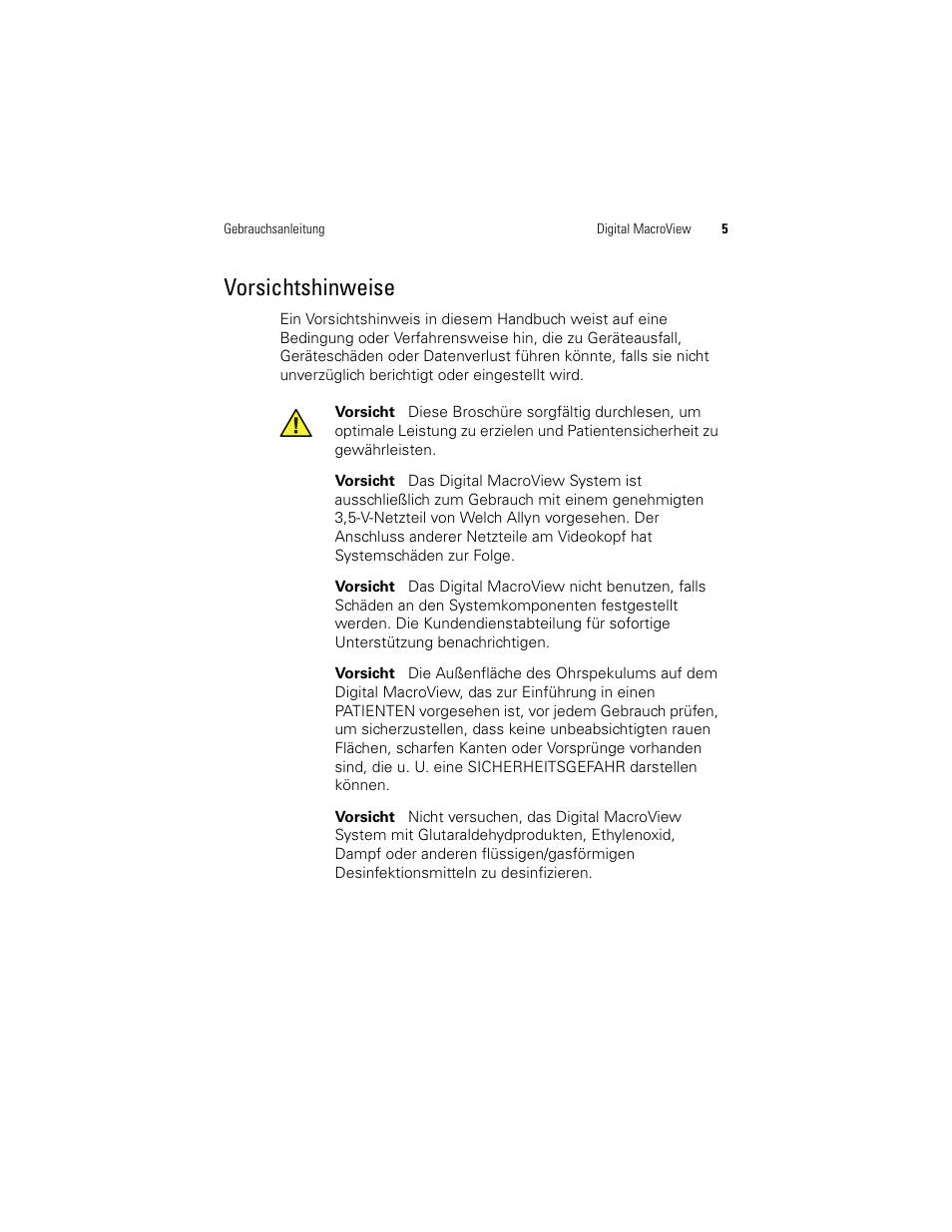 Vorsichtshinweise | Welch Allyn Digital MacroView Otoscope - User Manual User Manual | Page 141 / 476