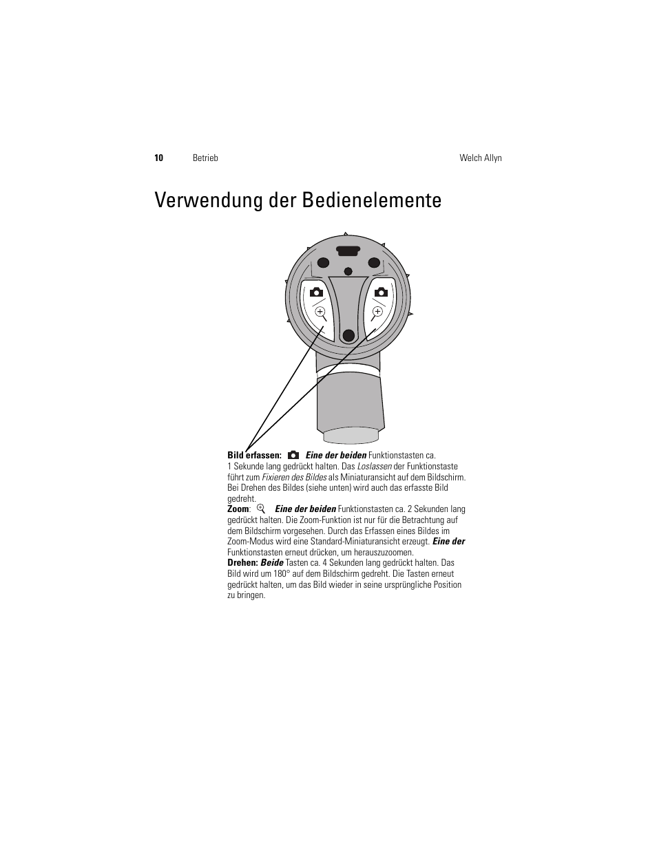 Verwendung der bedienelemente | Welch Allyn Digital MacroView Otoscope - User Manual User Manual | Page 146 / 476