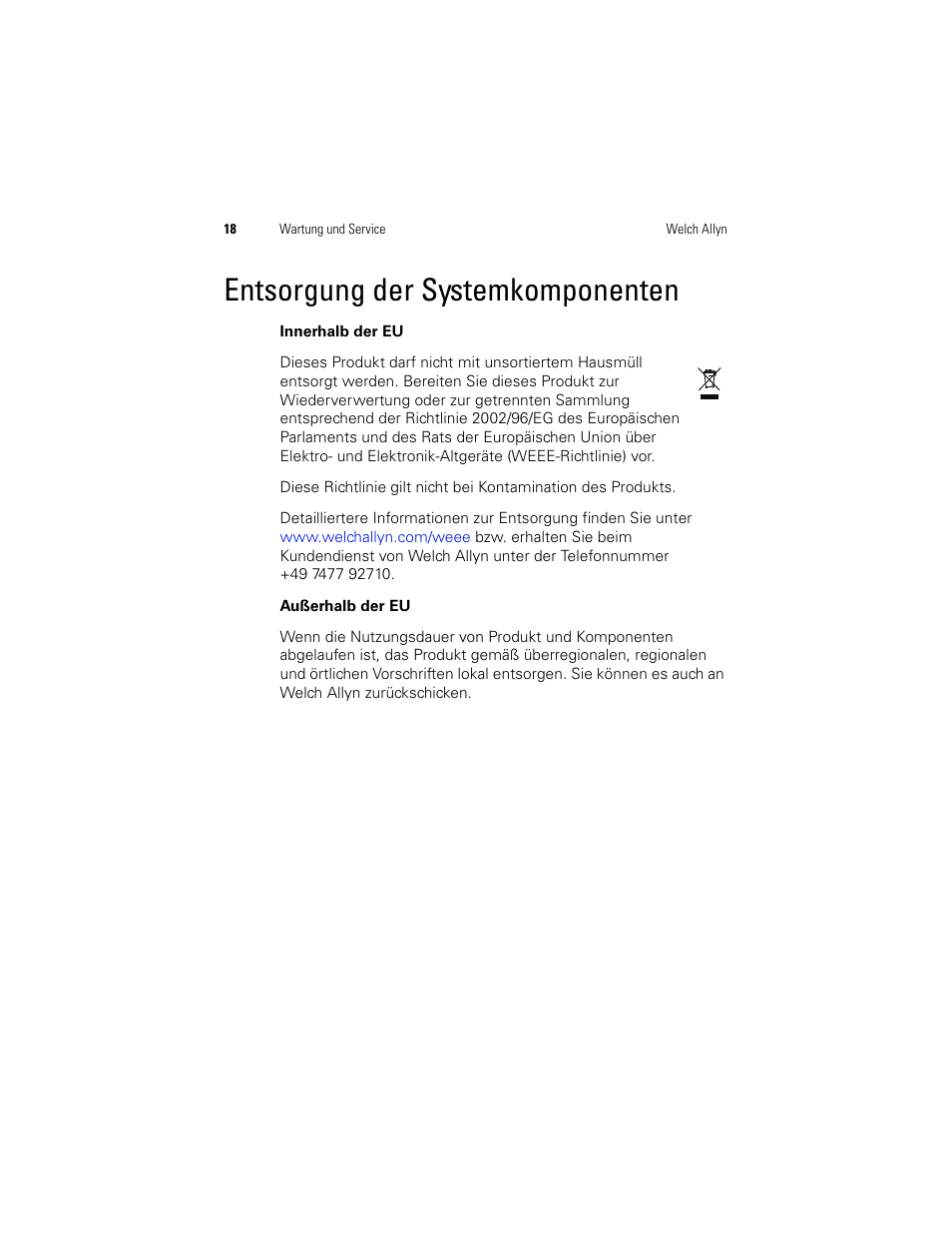 Entsorgung der systemkomponenten | Welch Allyn Digital MacroView Otoscope - User Manual User Manual | Page 154 / 476