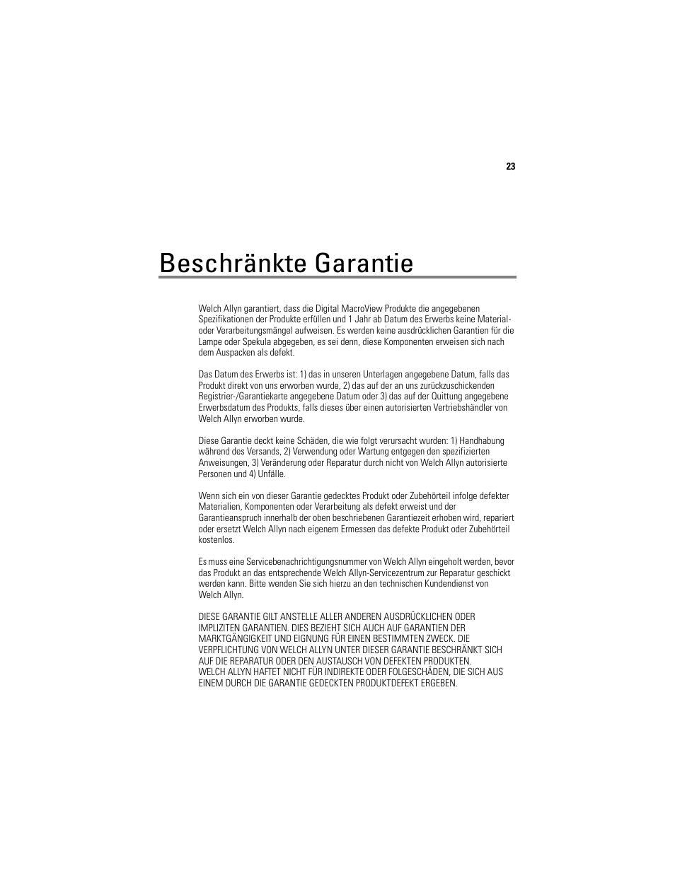 Beschränkte garantie | Welch Allyn Digital MacroView Otoscope - User Manual User Manual | Page 159 / 476