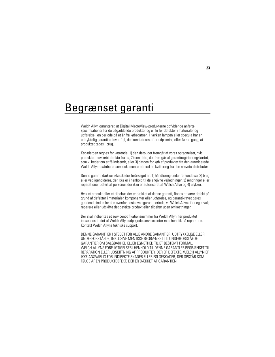 Begrænset garanti | Welch Allyn Digital MacroView Otoscope - User Manual User Manual | Page 191 / 476