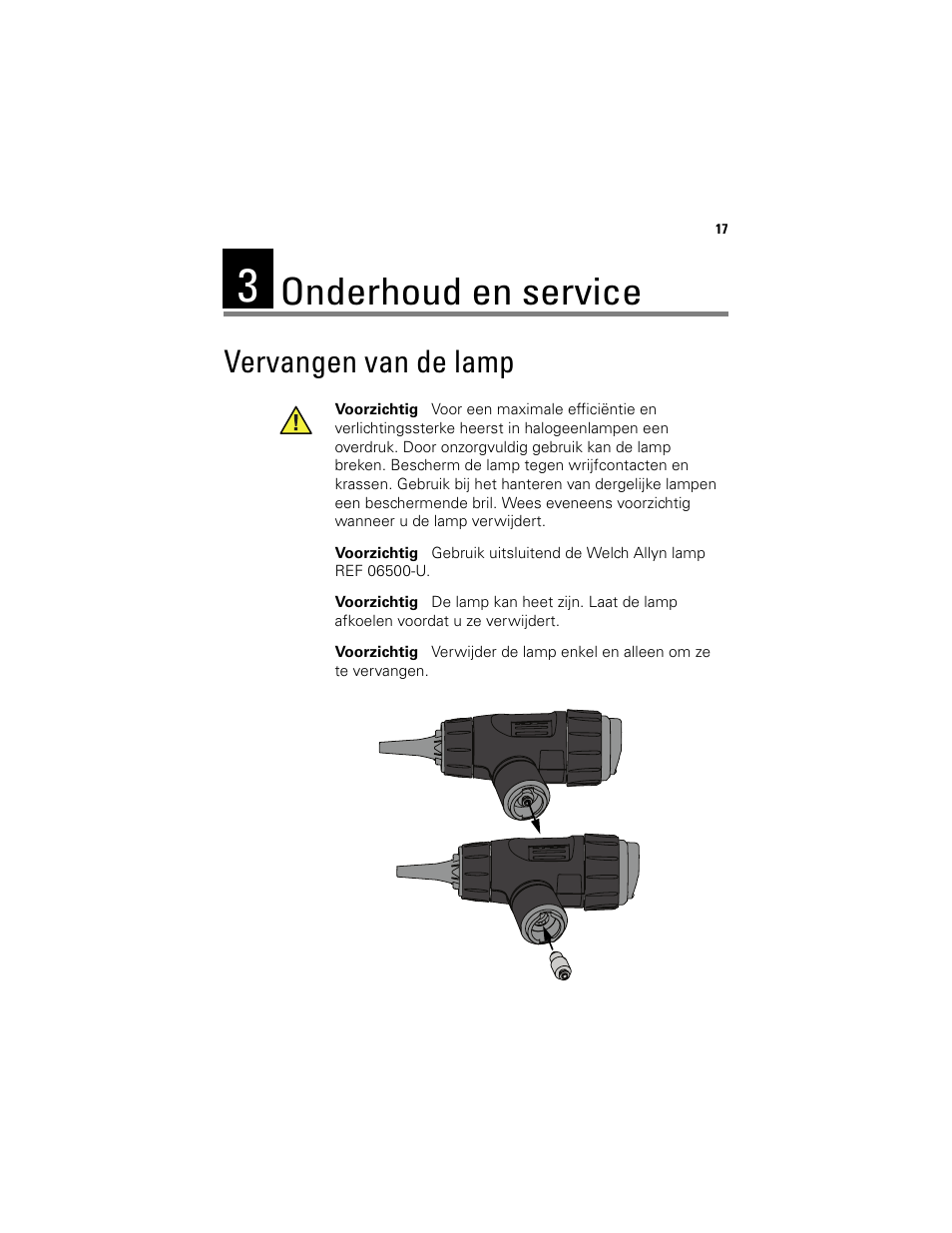 Onderhoud en service, Vervangen van de lamp | Welch Allyn Digital MacroView Otoscope - User Manual User Manual | Page 217 / 476