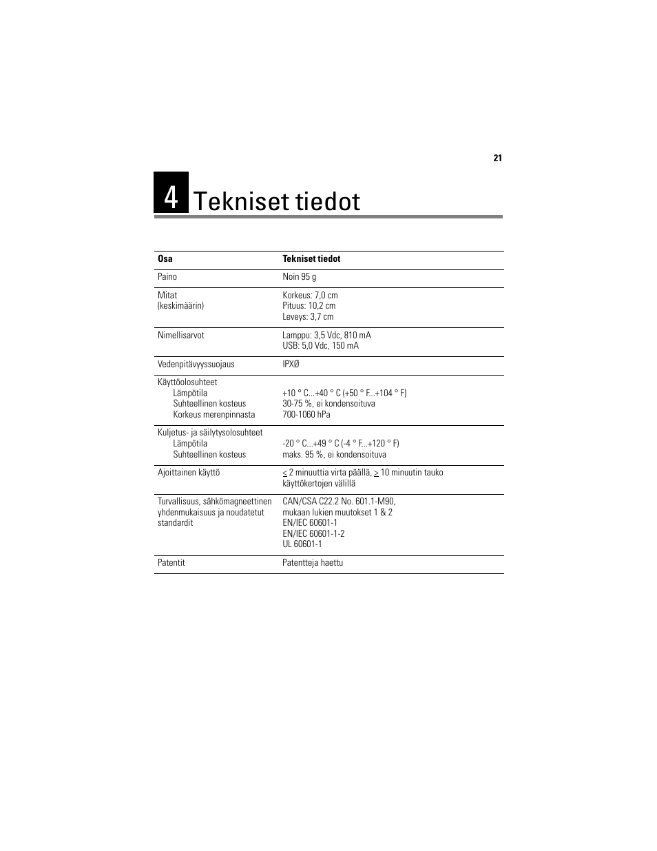 Tekniset tiedot | Welch Allyn Digital MacroView Otoscope - User Manual User Manual | Page 255 / 476