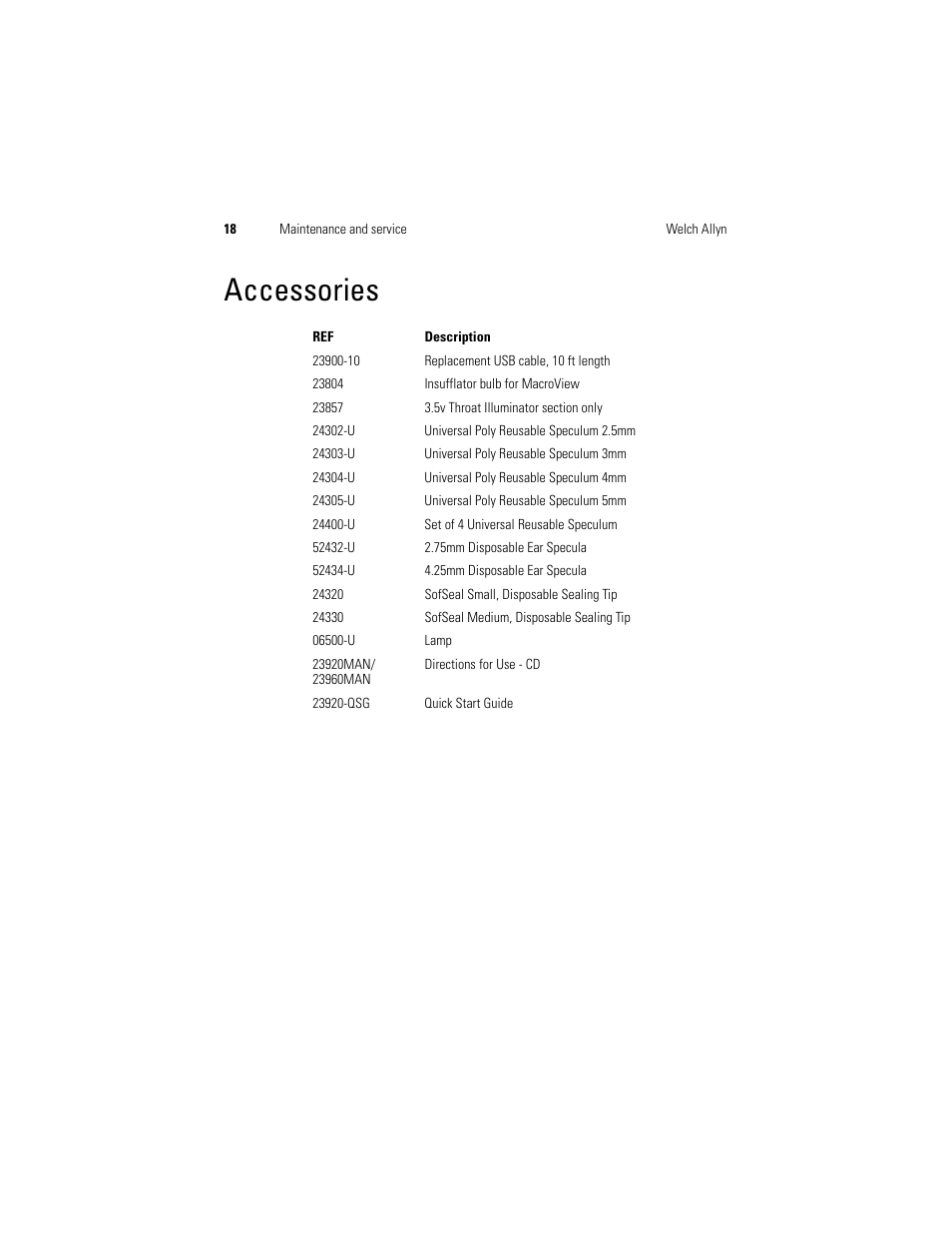 Accessories | Welch Allyn Digital MacroView Otoscope - User Manual User Manual | Page 26 / 476