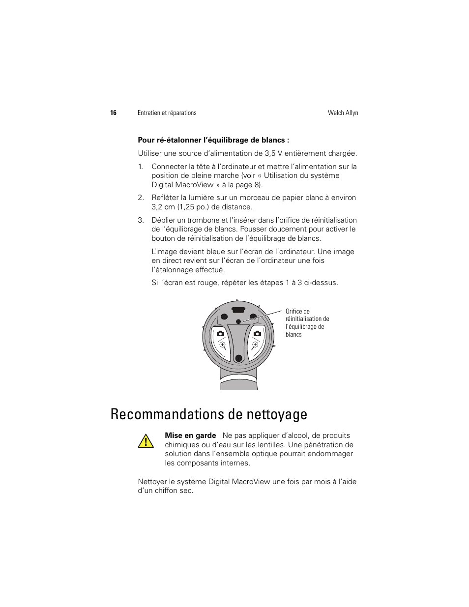 Recommandations de nettoyage | Welch Allyn Digital MacroView Otoscope - User Manual User Manual | Page 282 / 476