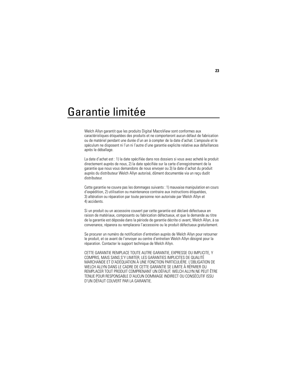 Garantie limitée | Welch Allyn Digital MacroView Otoscope - User Manual User Manual | Page 289 / 476