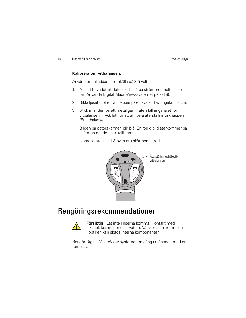 Rengöringsrekommendationer | Welch Allyn Digital MacroView Otoscope - User Manual User Manual | Page 346 / 476