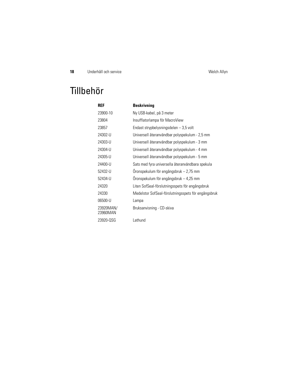 Tillbehör | Welch Allyn Digital MacroView Otoscope - User Manual User Manual | Page 348 / 476