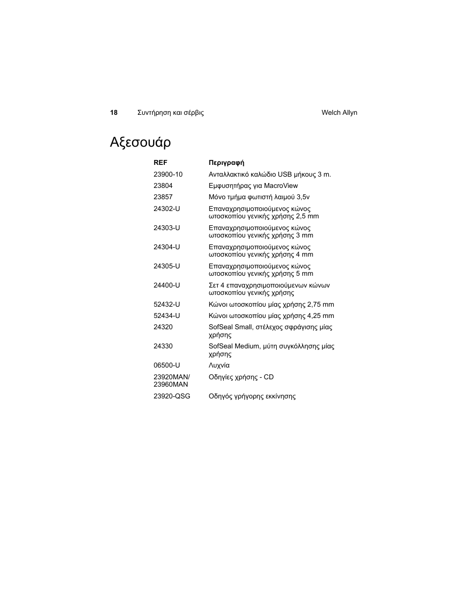 Αξεσουάρ | Welch Allyn Digital MacroView Otoscope - User Manual User Manual | Page 380 / 476