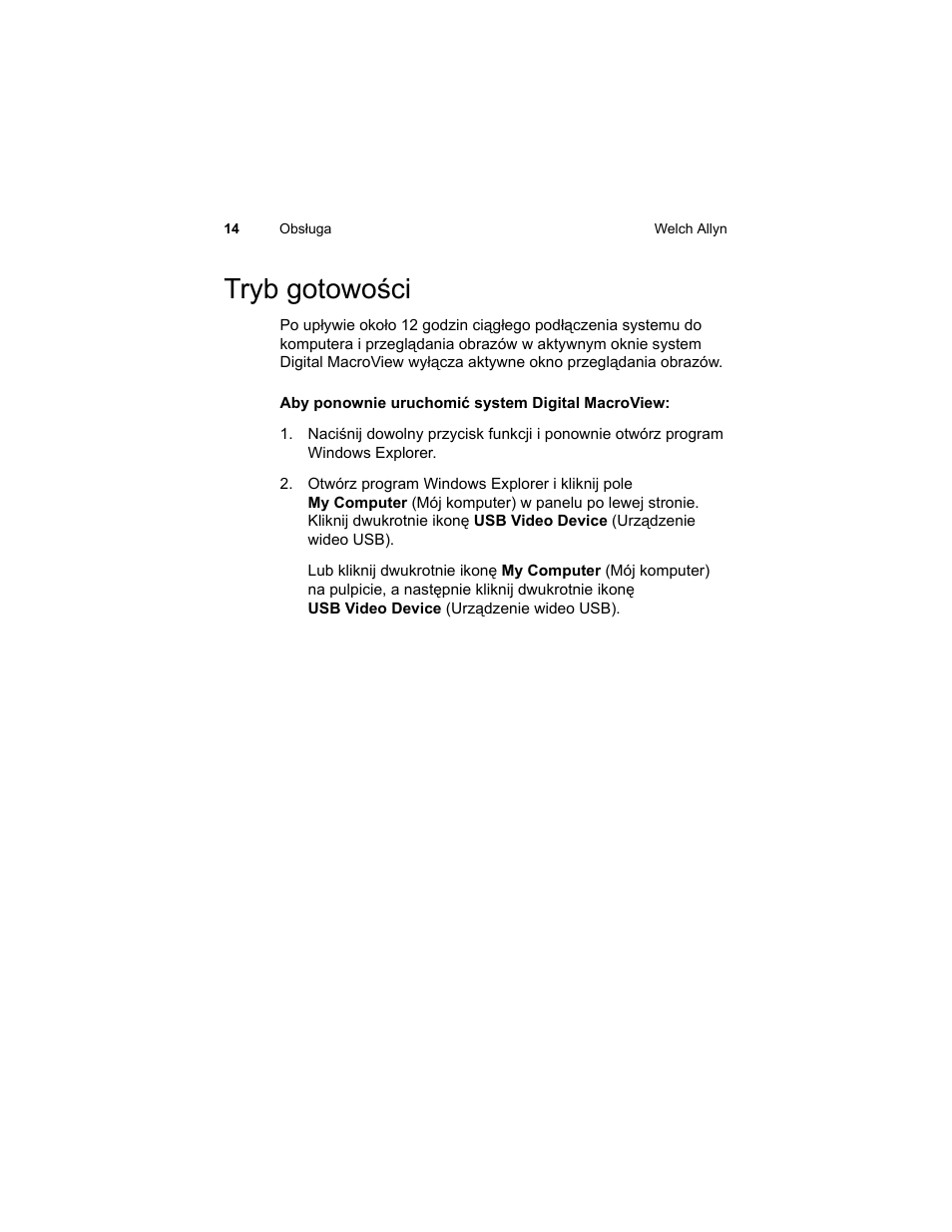 Tryb gotowoœci, Tryb gotowości | Welch Allyn Digital MacroView Otoscope - User Manual User Manual | Page 408 / 476