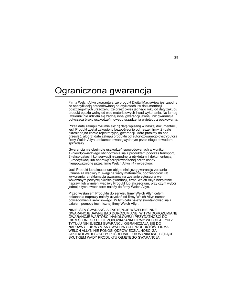 Ograniczona gwarancja | Welch Allyn Digital MacroView Otoscope - User Manual User Manual | Page 419 / 476