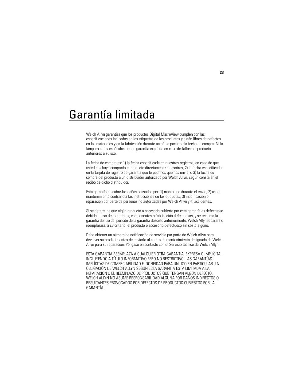 Garantía limitada | Welch Allyn Digital MacroView Otoscope - User Manual User Manual | Page 63 / 476
