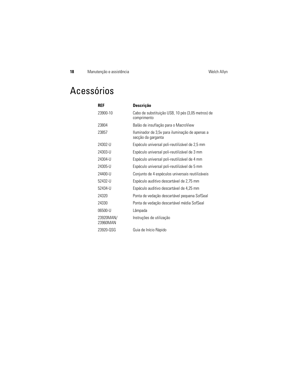 Acessórios | Welch Allyn Digital MacroView Otoscope - User Manual User Manual | Page 90 / 476