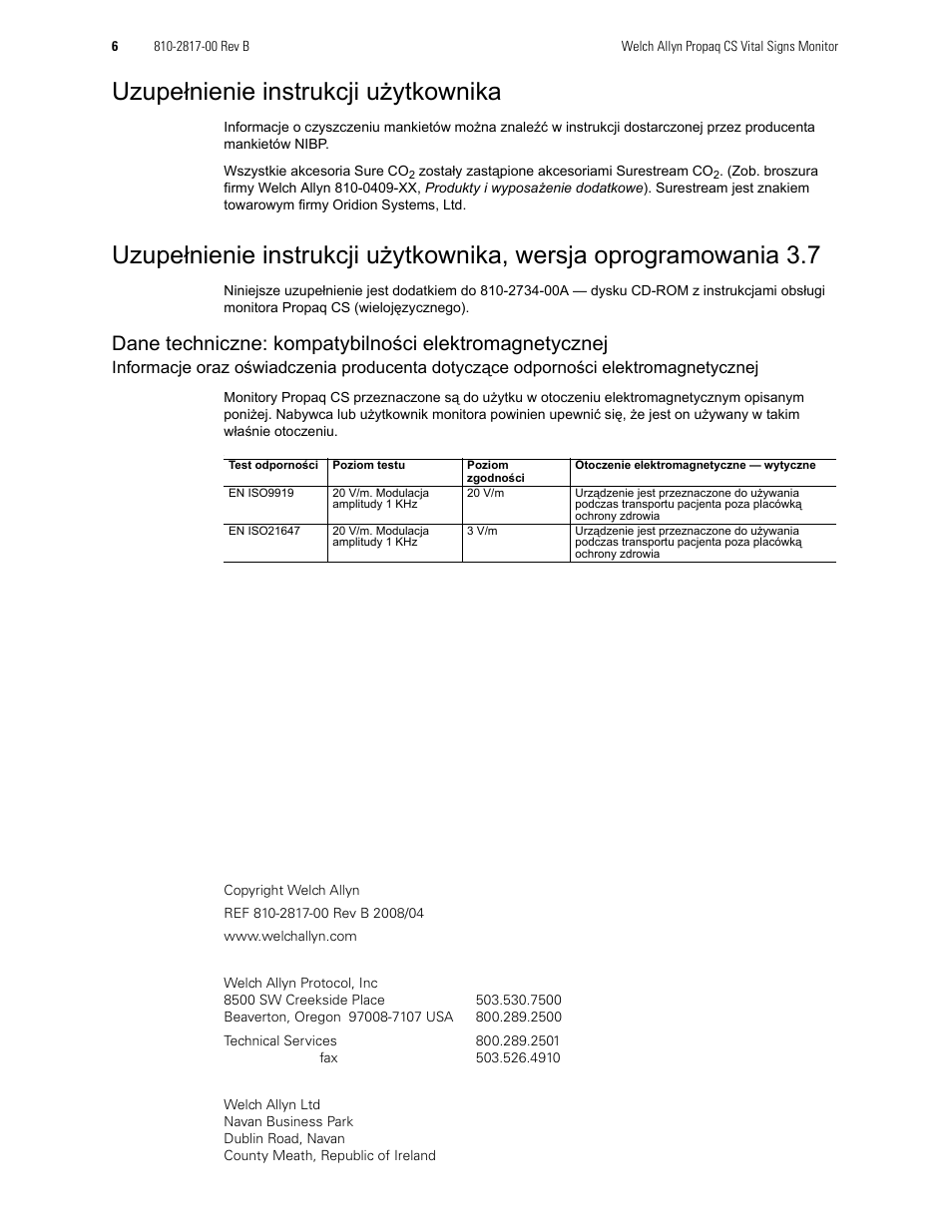 Uzupełnienie instrukcji użytkownika | Welch Allyn Smartlink Event Pro SW Version: 4.10 Is Releasing and Shipping Addendum - User Manual User Manual | Page 6 / 6