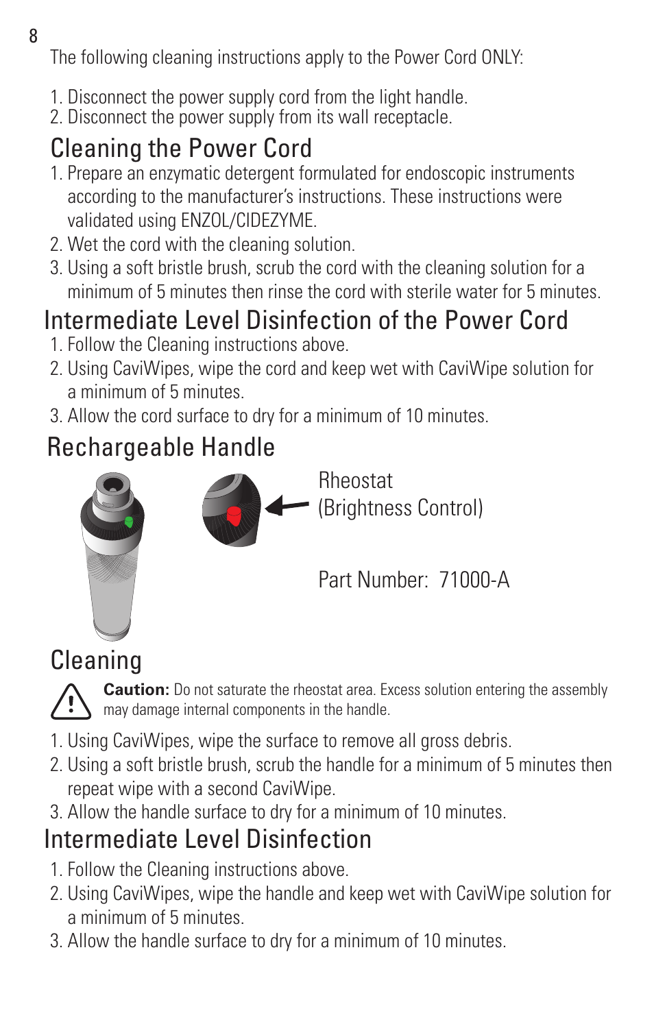 Rechargeable handle, Cleaning intermediate level disinfection | Welch Allyn Rigid Reusable & Single Use Sigmoidoscopes, Anoscopes and Accessories - User Manual User Manual | Page 10 / 82
