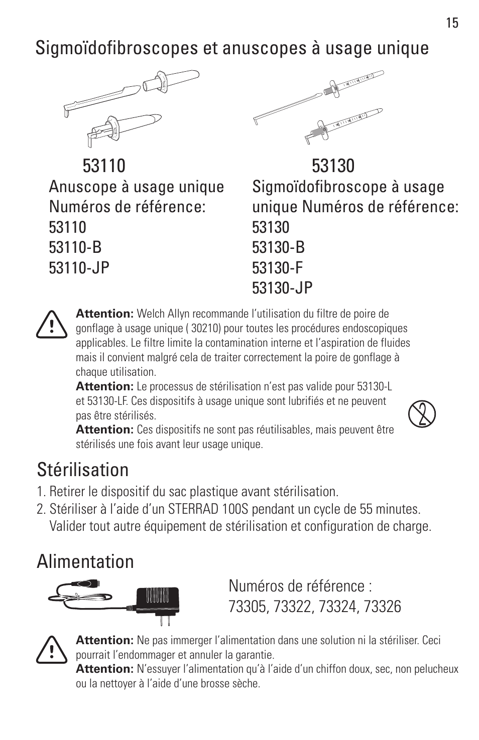 Stérilisation alimentation | Welch Allyn Rigid Reusable & Single Use Sigmoidoscopes, Anoscopes and Accessories - User Manual User Manual | Page 17 / 82