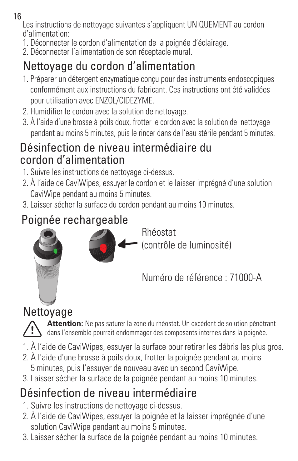 Poignée rechargeable, Nettoyage désinfection de niveau intermédiaire | Welch Allyn Rigid Reusable & Single Use Sigmoidoscopes, Anoscopes and Accessories - User Manual User Manual | Page 18 / 82