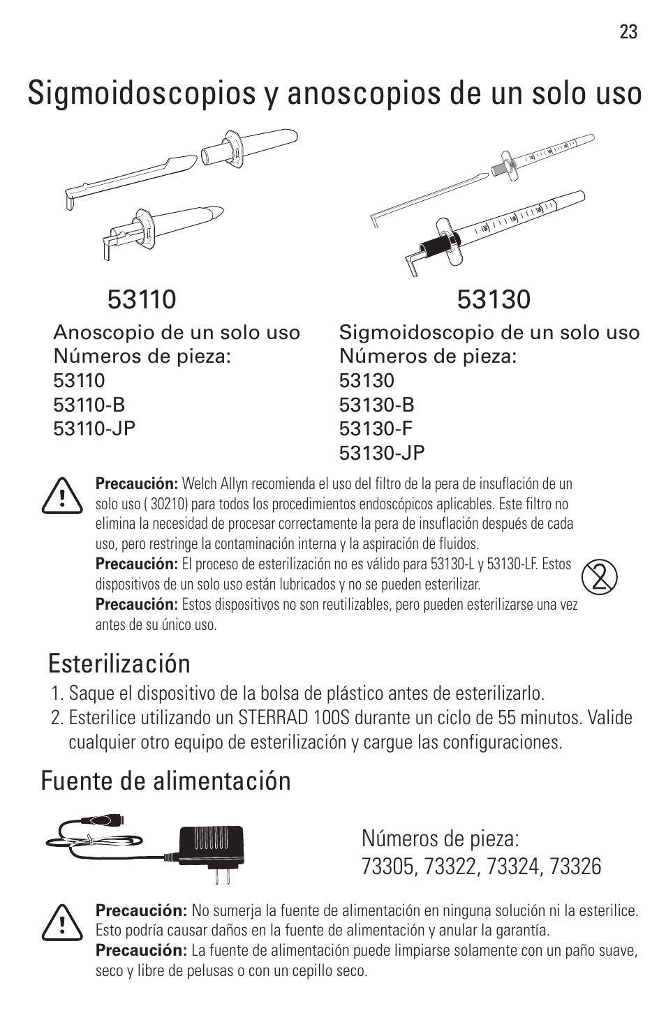 Sigmoidoscopios y anoscopios de un solo uso, Esterilización | Welch Allyn Rigid Reusable & Single Use Sigmoidoscopes, Anoscopes and Accessories - User Manual User Manual | Page 25 / 82