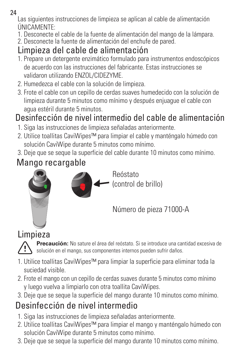 Mango recargable, Limpieza desinfección de nivel intermedio | Welch Allyn Rigid Reusable & Single Use Sigmoidoscopes, Anoscopes and Accessories - User Manual User Manual | Page 26 / 82