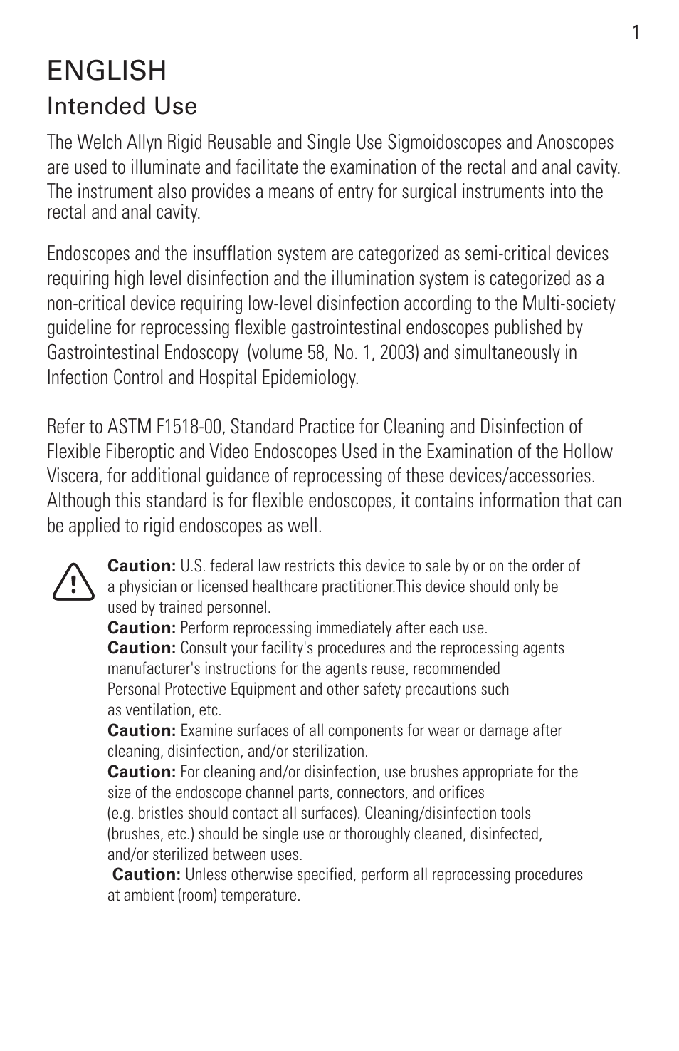 English, Intended use | Welch Allyn Rigid Reusable & Single Use Sigmoidoscopes, Anoscopes and Accessories - User Manual User Manual | Page 3 / 82