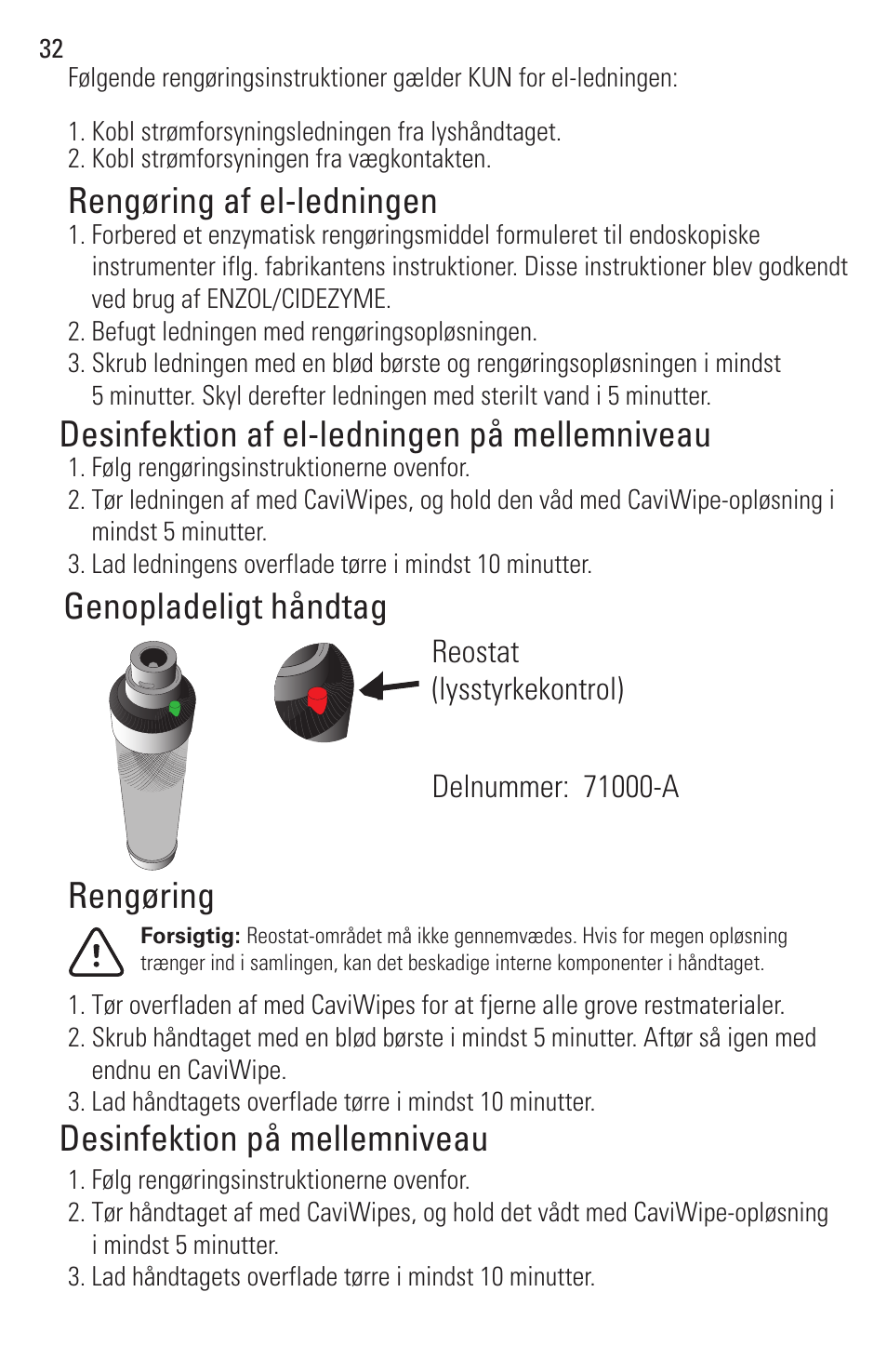 Genopladeligt håndtag, Rengøring desinfektion på mellemniveau | Welch Allyn Rigid Reusable & Single Use Sigmoidoscopes, Anoscopes and Accessories - User Manual User Manual | Page 34 / 82