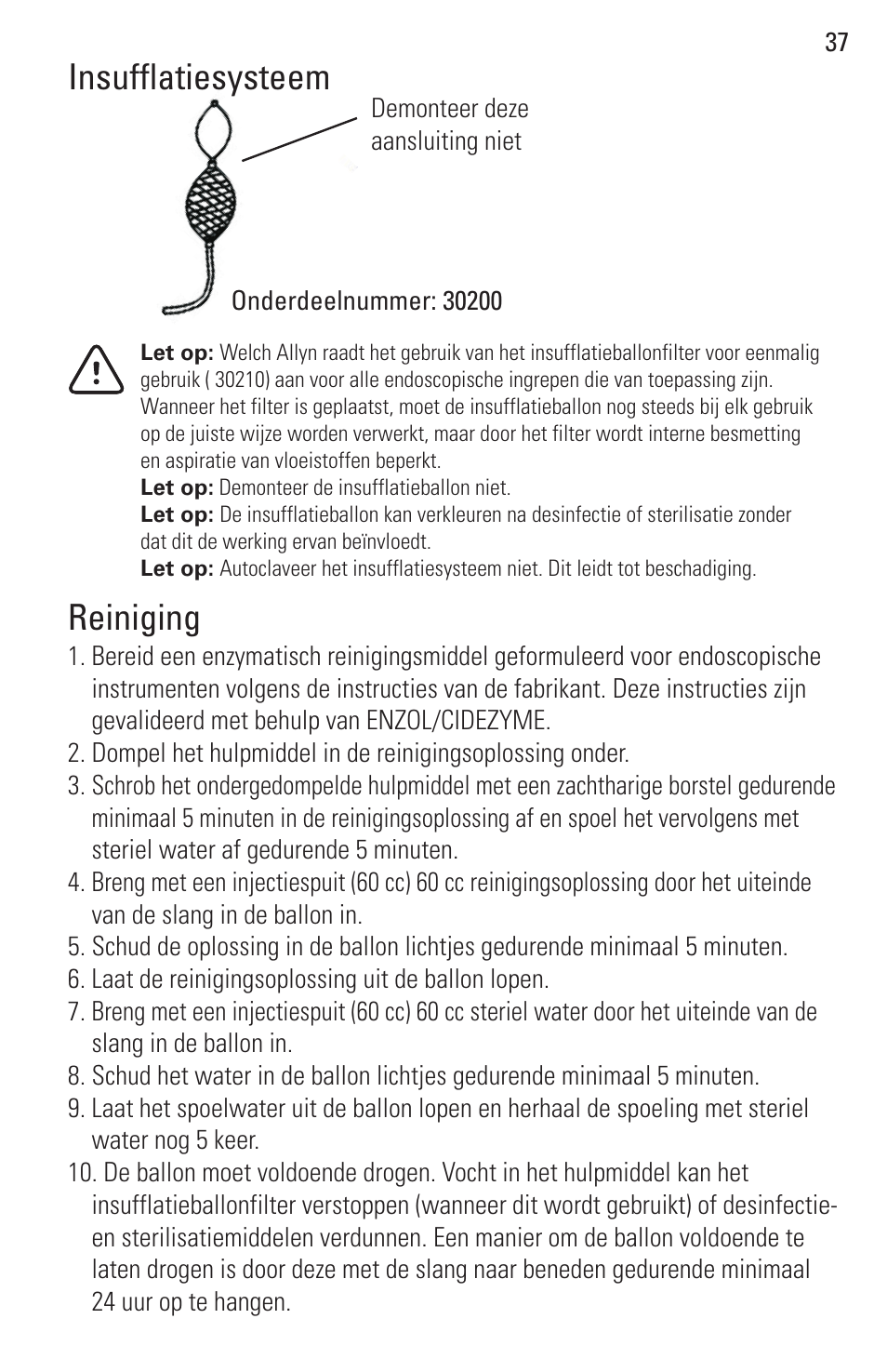 Insufflatiesysteem, Reiniging | Welch Allyn Rigid Reusable & Single Use Sigmoidoscopes, Anoscopes and Accessories - User Manual User Manual | Page 39 / 82