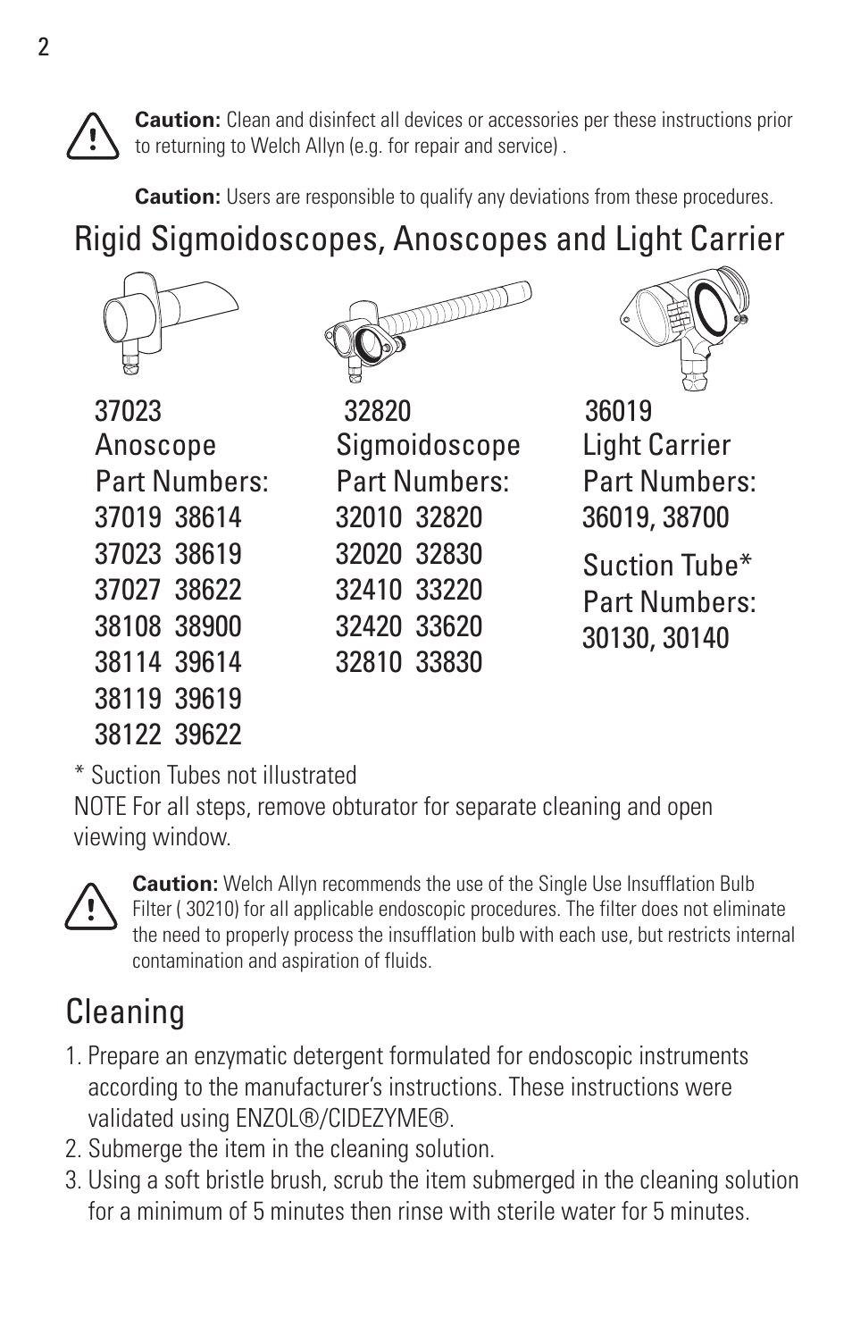Rigid sigmoidoscopes, anoscopes and light carrier, Cleaning | Welch Allyn Rigid Reusable & Single Use Sigmoidoscopes, Anoscopes and Accessories - User Manual User Manual | Page 4 / 82