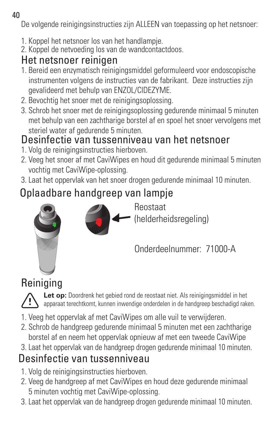Oplaadbare handgreep van lampje, Reiniging desinfectie van tussenniveau | Welch Allyn Rigid Reusable & Single Use Sigmoidoscopes, Anoscopes and Accessories - User Manual User Manual | Page 42 / 82