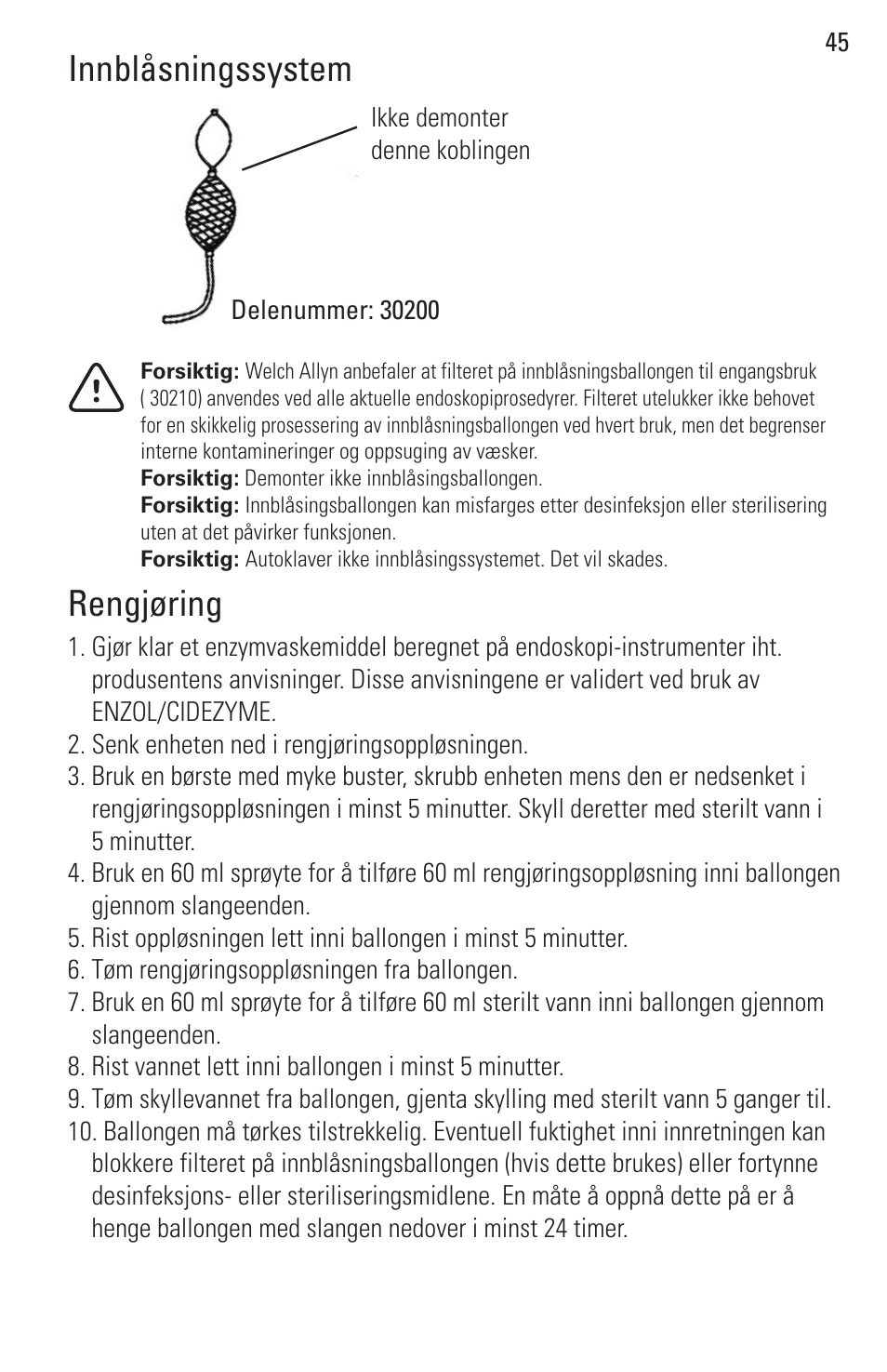 Innblåsningssystem, Rengjøring | Welch Allyn Rigid Reusable & Single Use Sigmoidoscopes, Anoscopes and Accessories - User Manual User Manual | Page 47 / 82