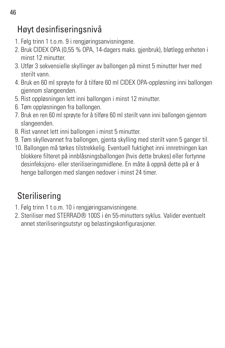Høyt desinfiseringsnivå sterilisering | Welch Allyn Rigid Reusable & Single Use Sigmoidoscopes, Anoscopes and Accessories - User Manual User Manual | Page 48 / 82