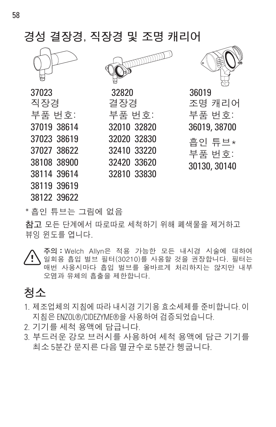 경성 결장경, 직장경 및 조명 캐리어 | Welch Allyn Rigid Reusable & Single Use Sigmoidoscopes, Anoscopes and Accessories - User Manual User Manual | Page 60 / 82