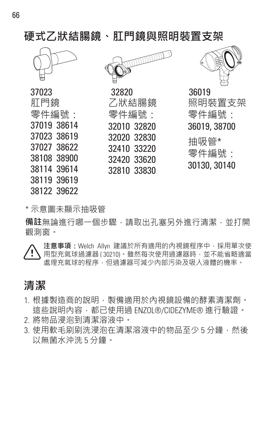 硬式乙狀結腸鏡、肛門鏡與照明裝置支架 | Welch Allyn Rigid Reusable & Single Use Sigmoidoscopes, Anoscopes and Accessories - User Manual User Manual | Page 68 / 82