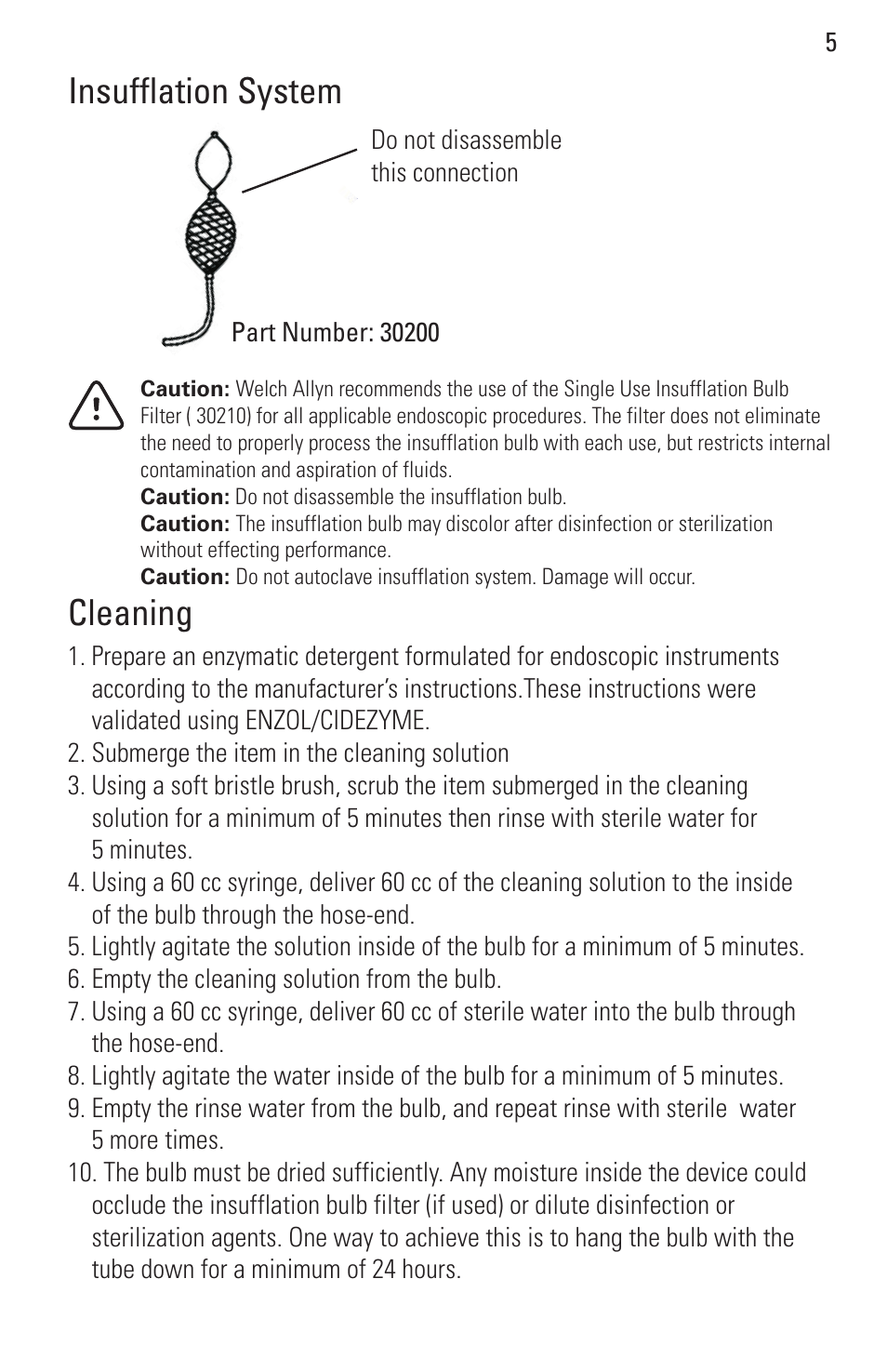 Insufflation system, Cleaning | Welch Allyn Rigid Reusable & Single Use Sigmoidoscopes, Anoscopes and Accessories - User Manual User Manual | Page 7 / 82