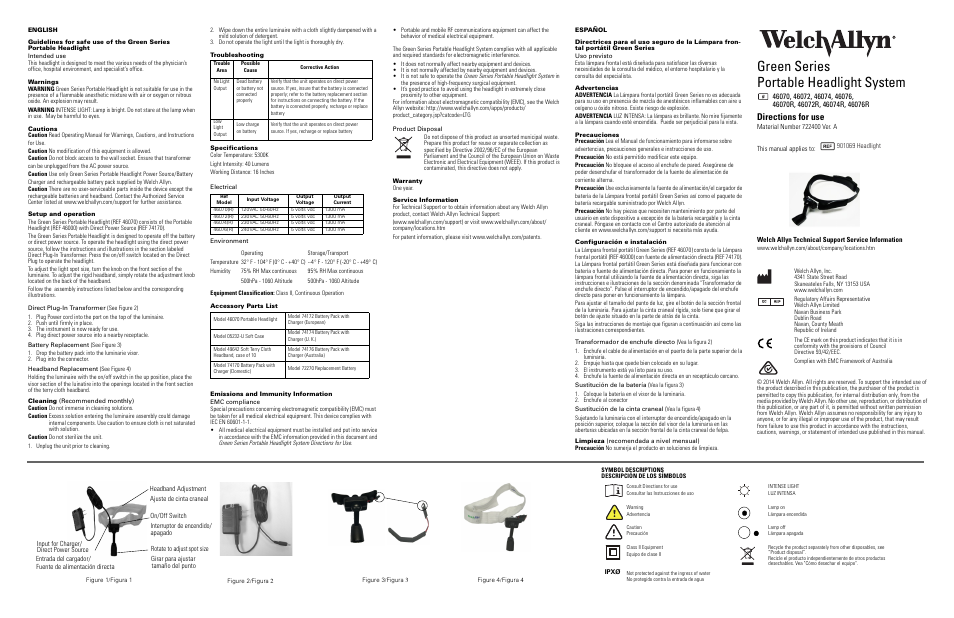 Welch Allyn Green Series Portable Headlight System - User Manual User Manual | 8 pages