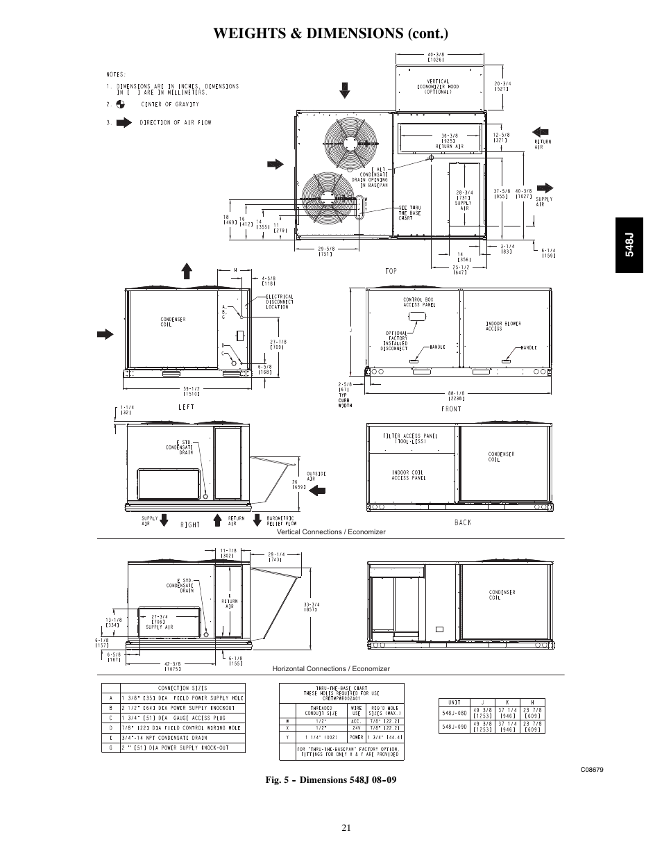 Weights & dimensions (cont.) | Bryant PACKAGED HEAT PUMP 548J User Manual | Page 21 / 76