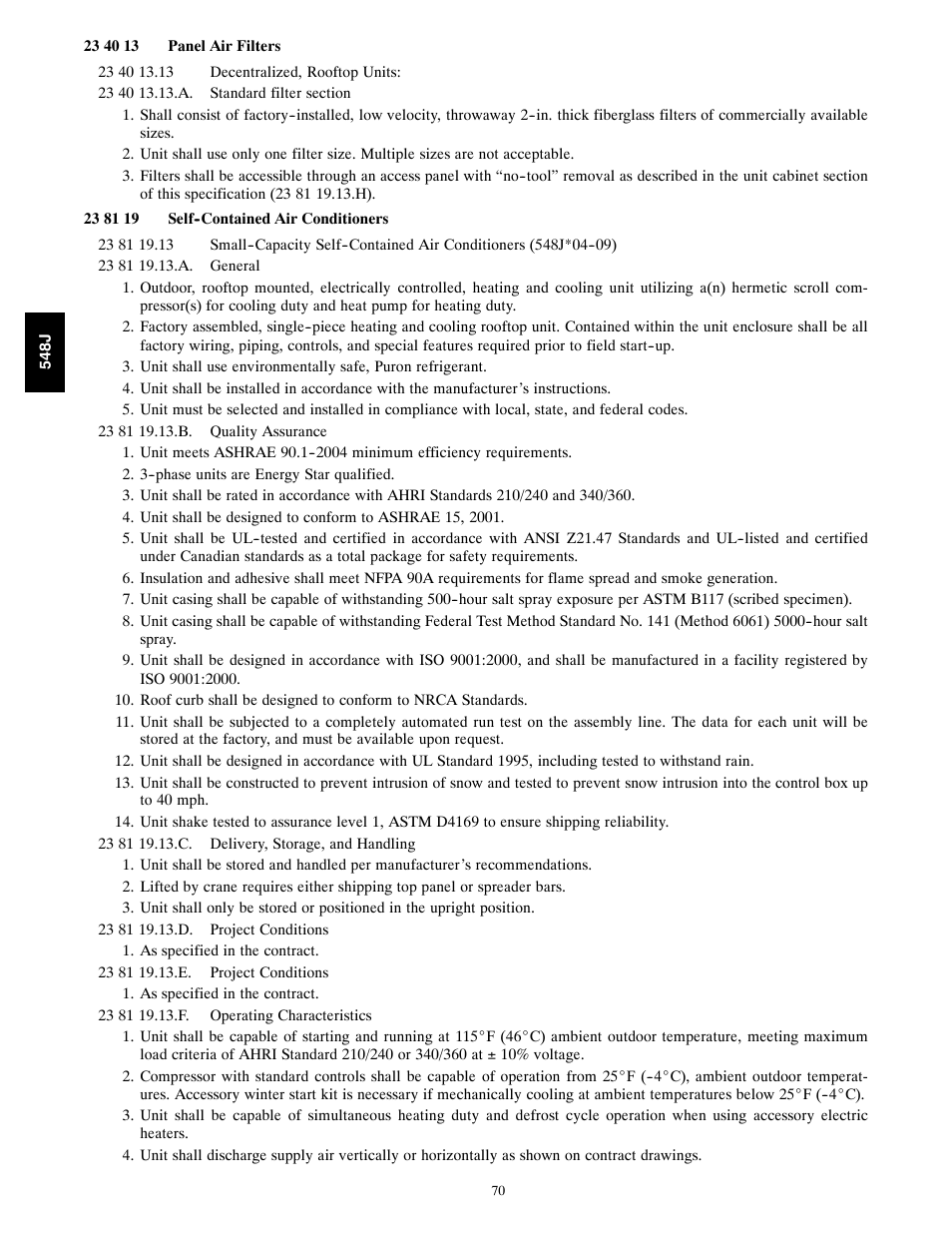 Bryant PACKAGED HEAT PUMP 548J User Manual | Page 70 / 76