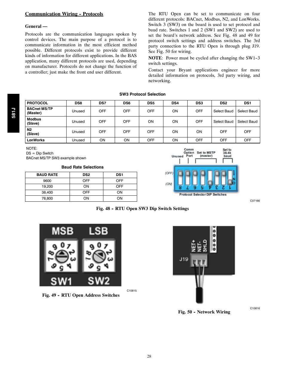 Communication wiring -- protocols | Bryant PURON 581J User Manual | Page 28 / 40