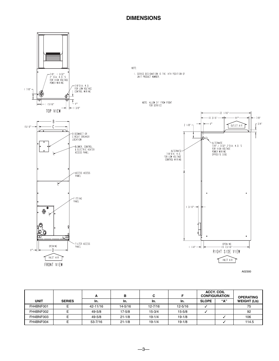 Dimensions | Bryant FAN UNIT FH4B User Manual | Page 3 / 12