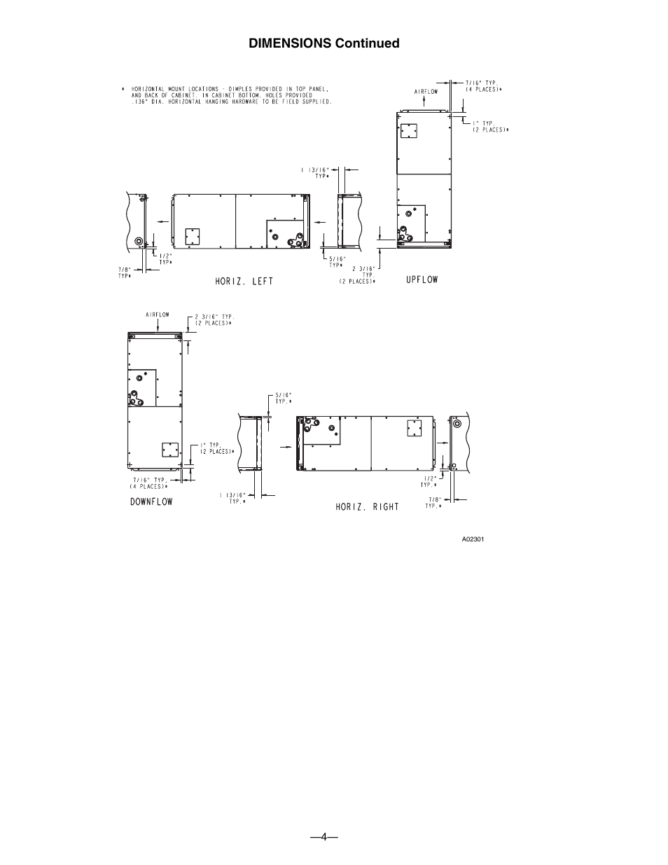 Dimensions continued | Bryant FAN UNIT FH4B User Manual | Page 4 / 12