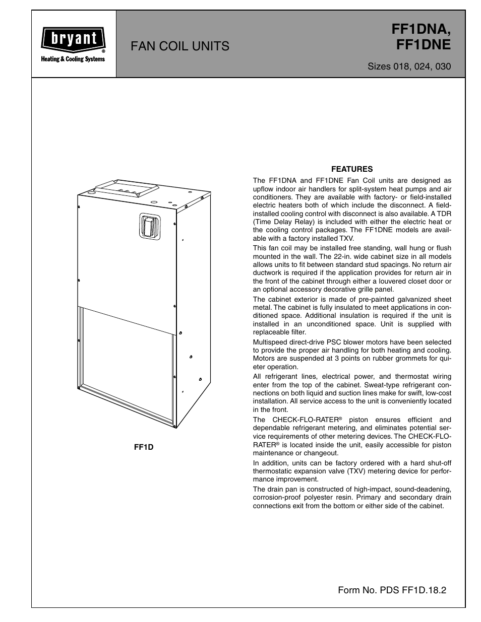 Bryant FAN COIL UNITS FF1DNA User Manual | 8 pages