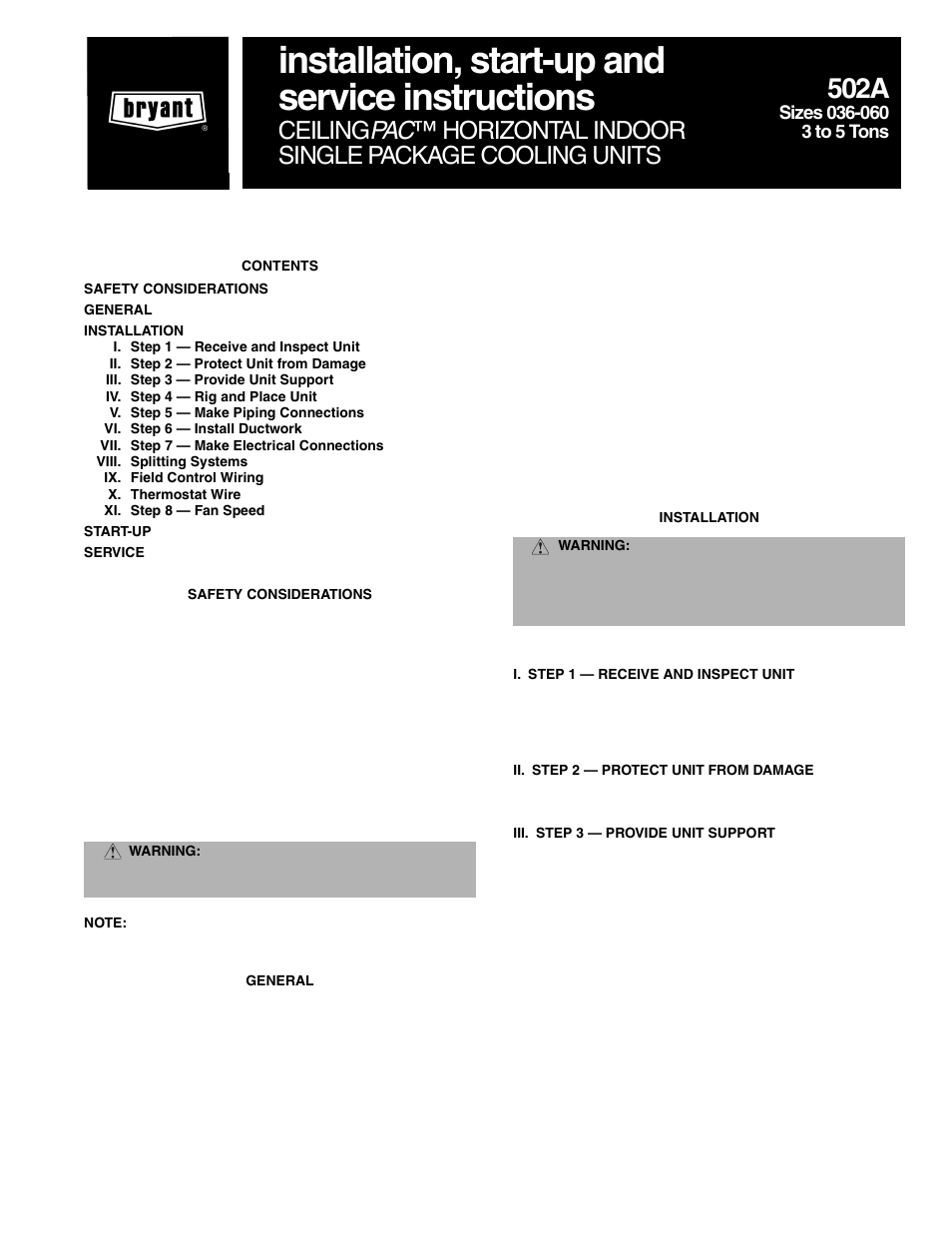 Bryant 502A User Manual | 8 pages