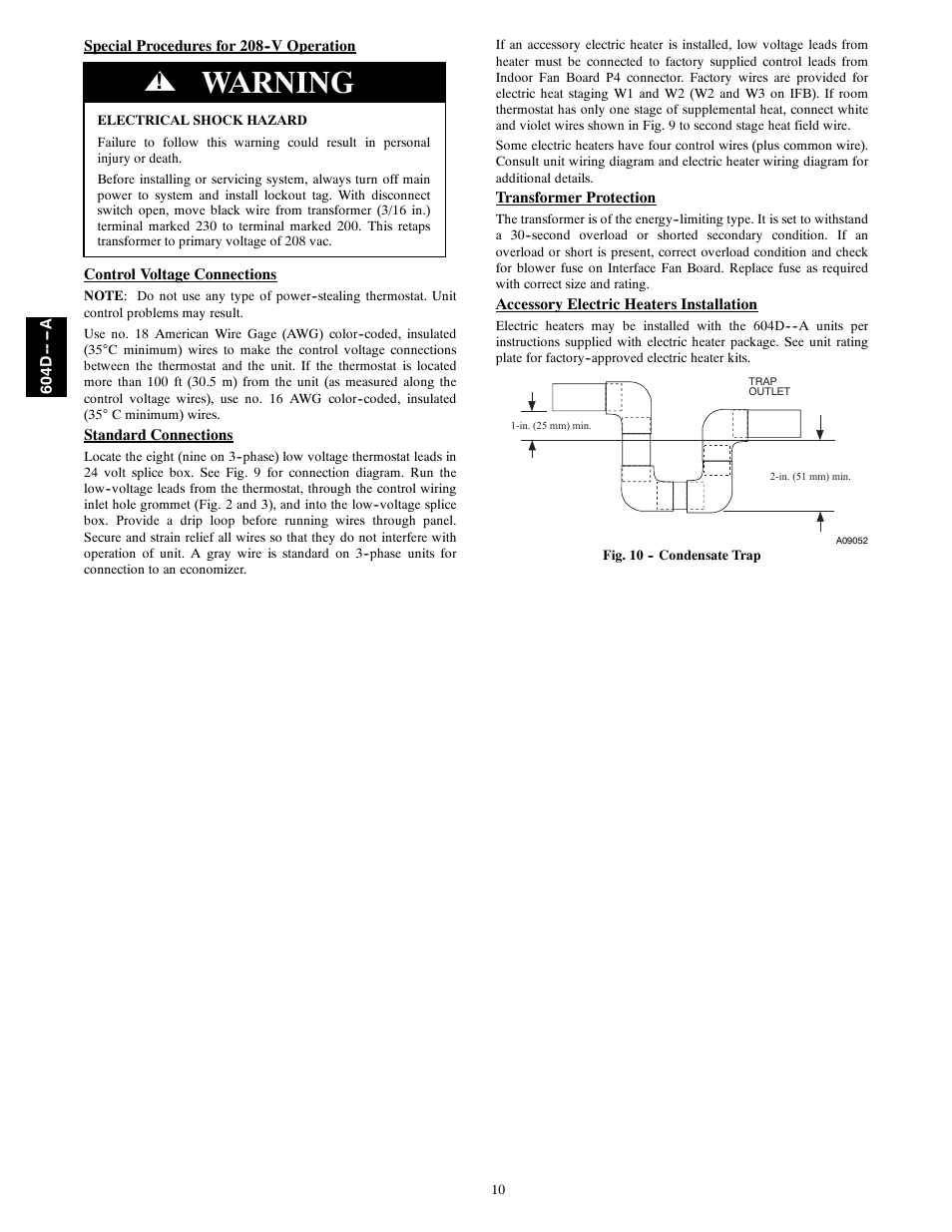 Warning | Bryant 604D--A User Manual | Page 10 / 52