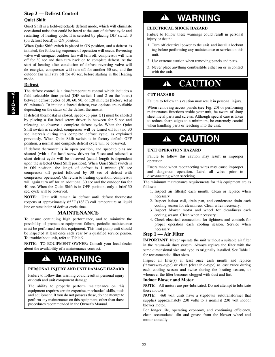 Warning, Caution | Bryant 604D--A User Manual | Page 22 / 52