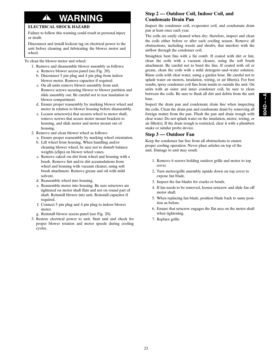 Warning | Bryant 604D--A User Manual | Page 23 / 52