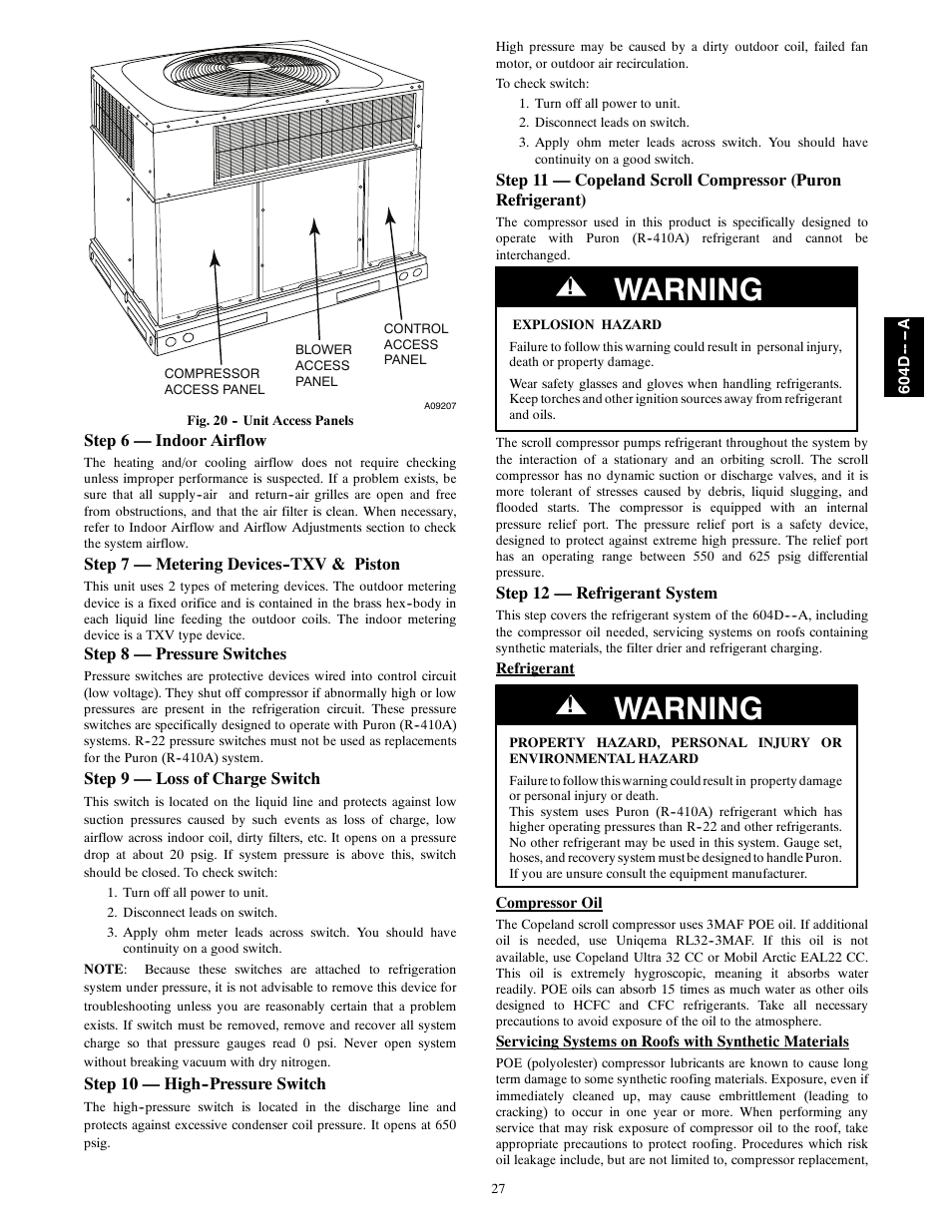 Warning | Bryant 604D--A User Manual | Page 27 / 52