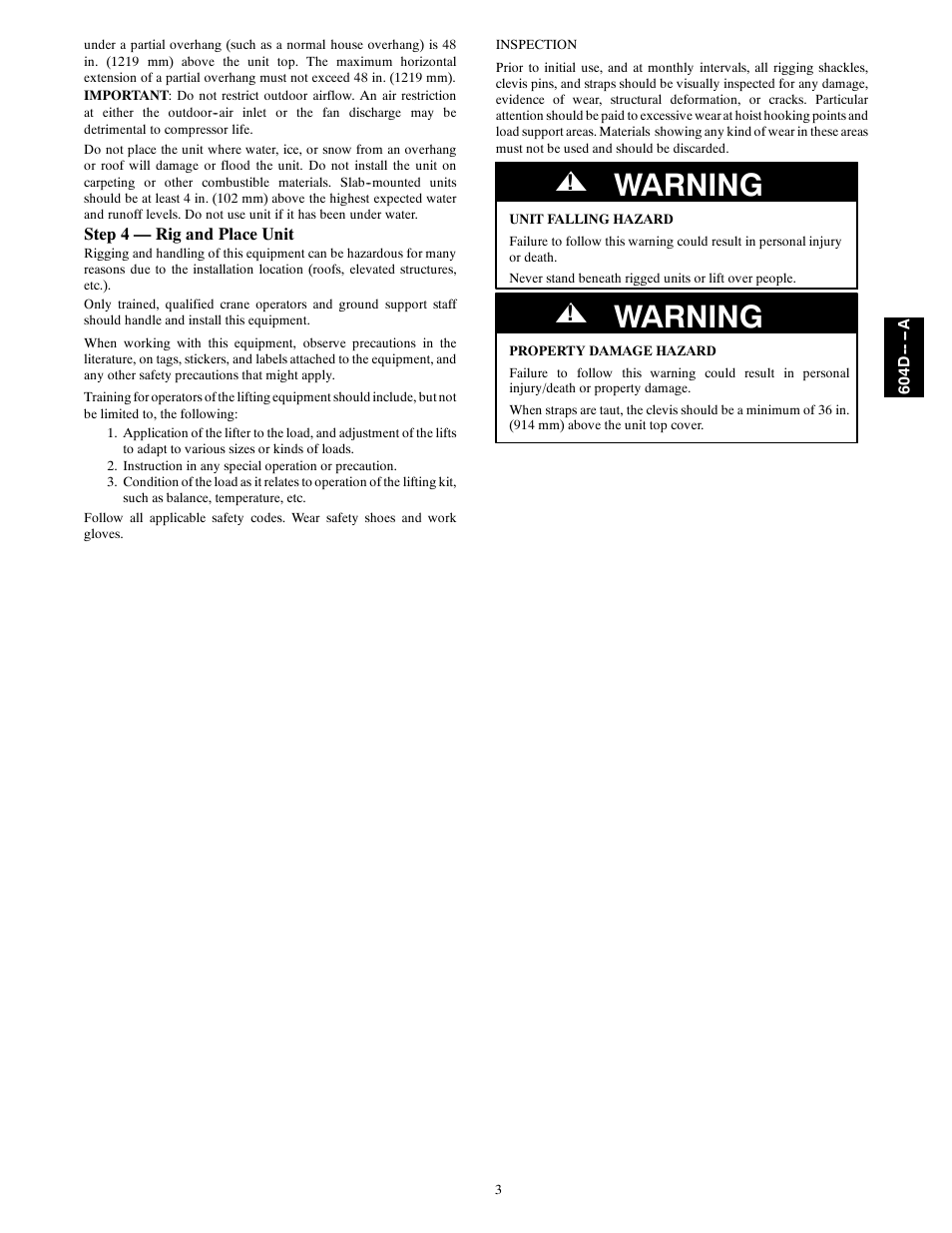 Warning | Bryant 604D--A User Manual | Page 3 / 52