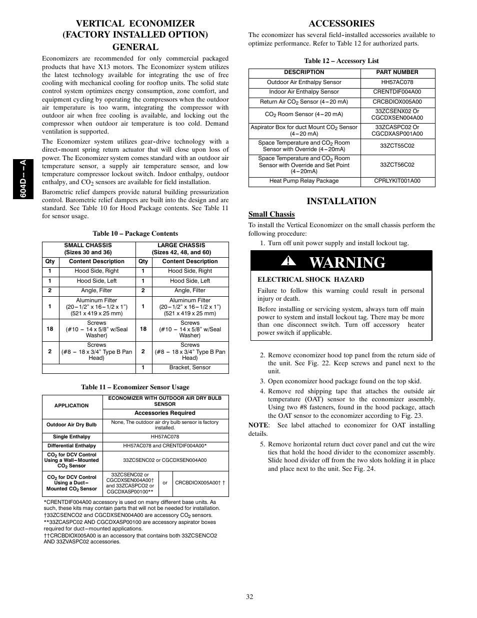 Warning, Accessories, Installation | Bryant 604D--A User Manual | Page 32 / 52
