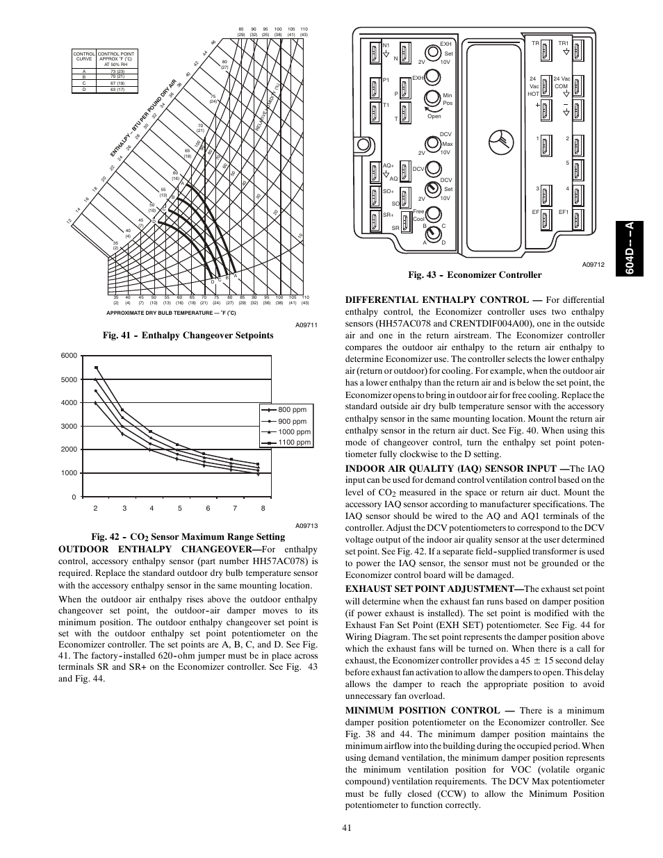 604d -- -- a, Fig. 41 -- enthalpy changeover setpoints, Fig. 42 -- co | Bryant 604D--A User Manual | Page 41 / 52