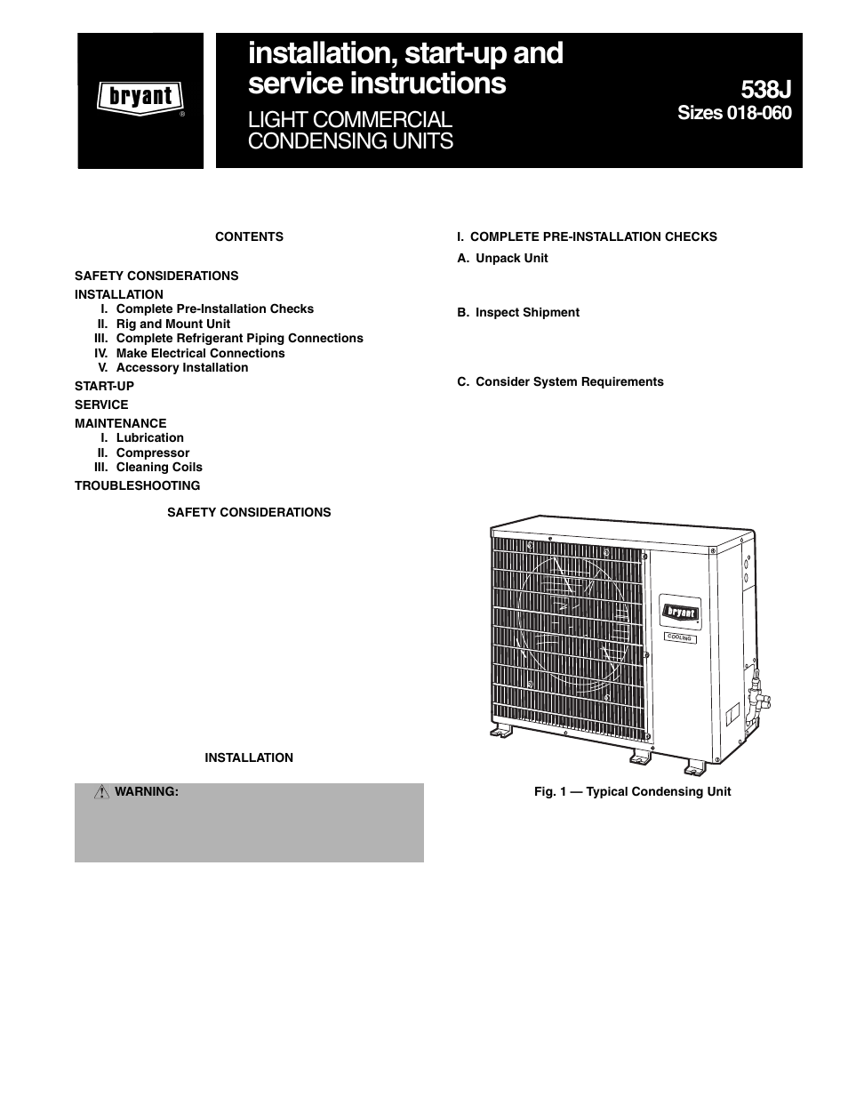 Bryant 538J-18-1 User Manual | 12 pages